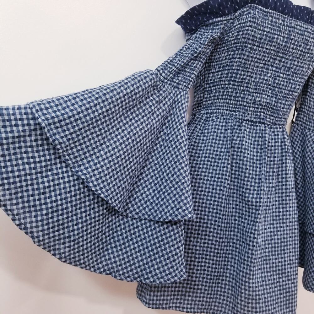 Tularosa Smocked Tiered Wide Sleeves Off Shoulder Mini Dress - Picture 3 of 12